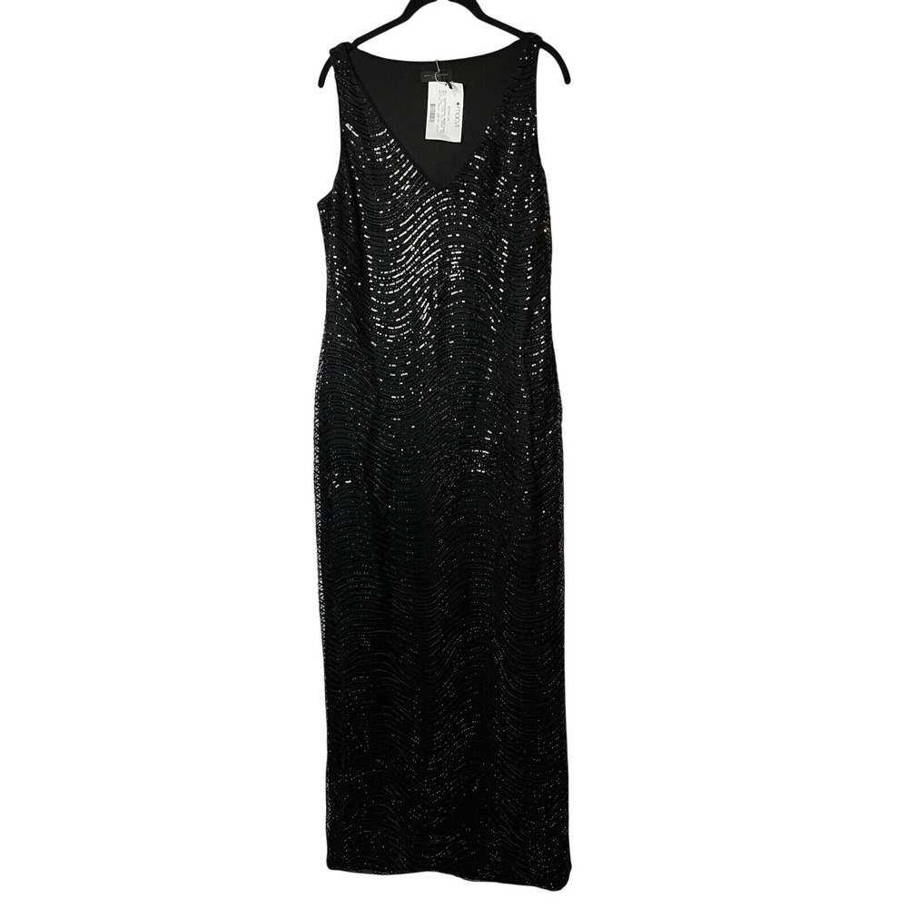 Donna Karan Gown‎ Womens 6 Black Sequin Beaded V-Neck Sleeveless Maxi Dress 3706